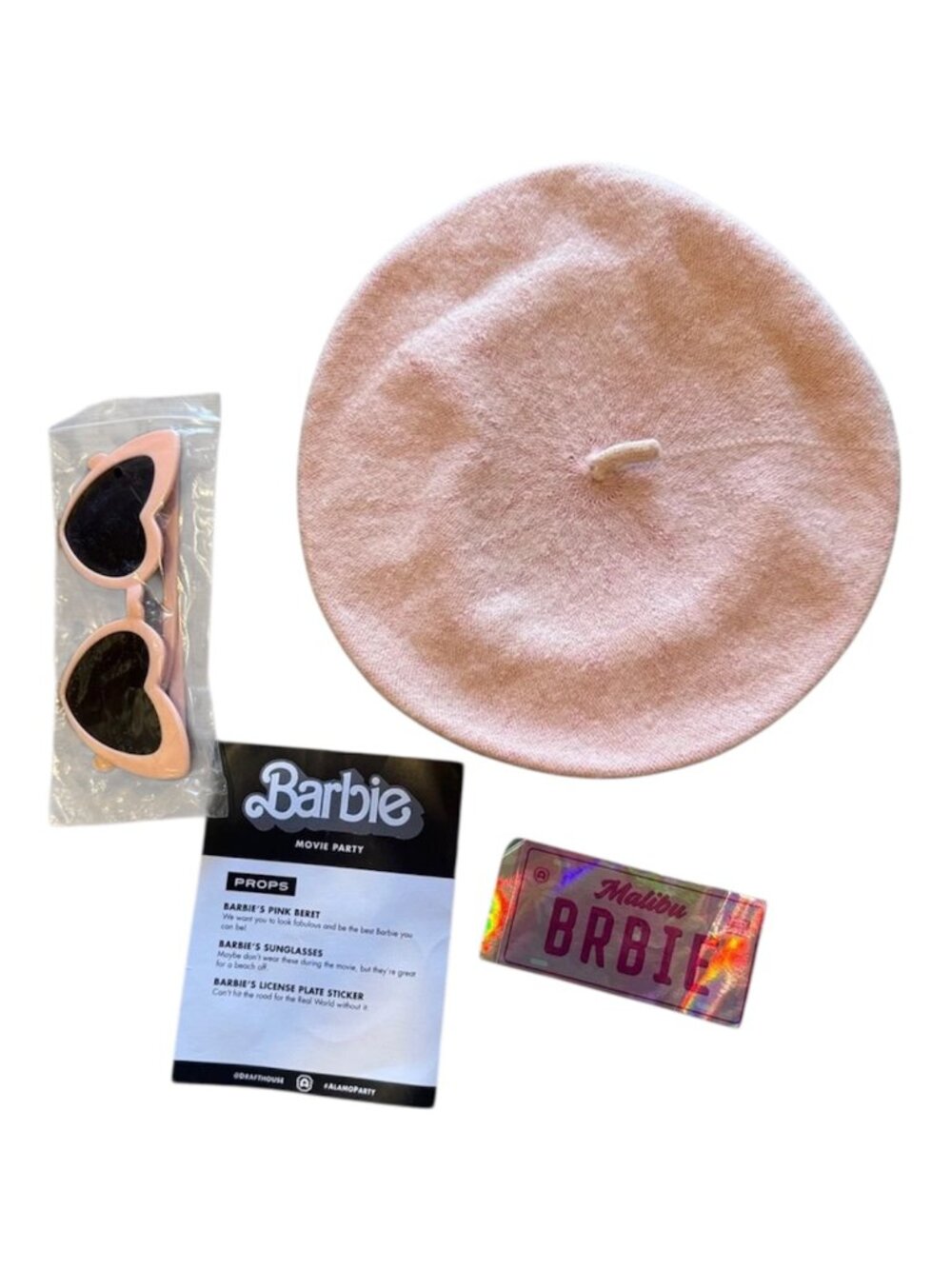 Barbie Pink Beret & Heart Sunglasses Set with sticker Movie Props Elle Woods